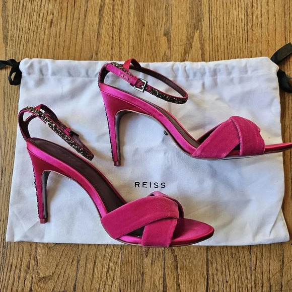 NWB! Reiss pink velvet sandals with stone detail size 41/ US 10 - Picture 4 of 6